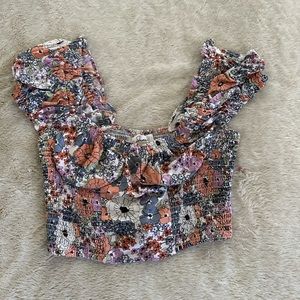 Crop top, flower pattern, colorful.